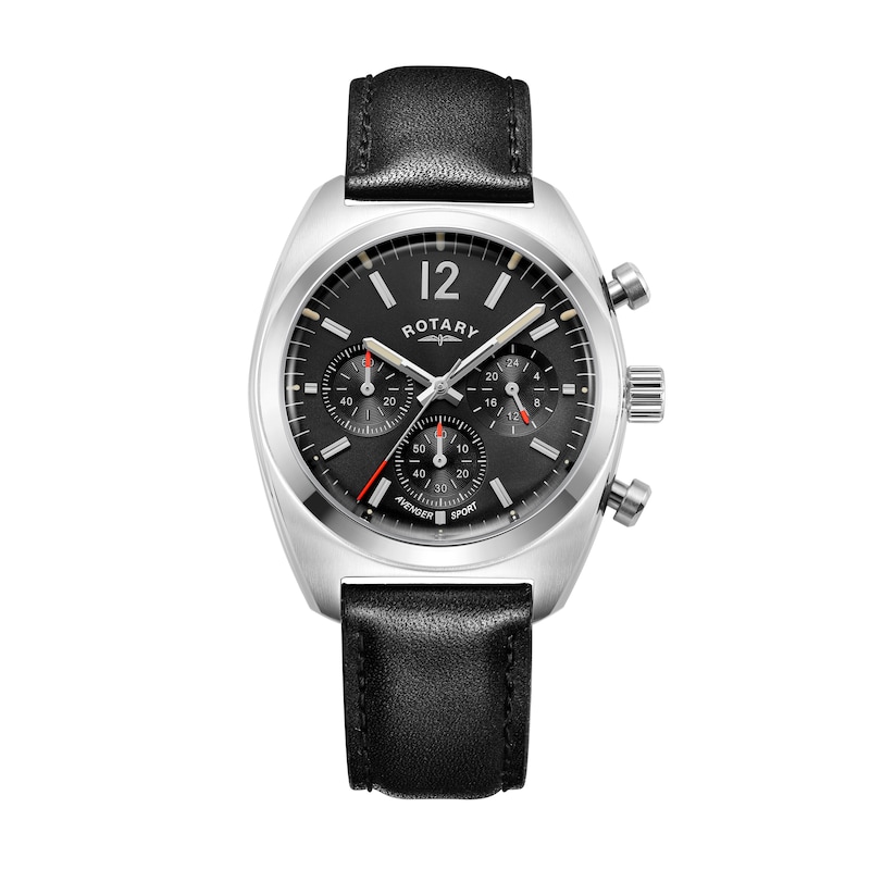 Rotary Avenger Sport Chronograph Black Leather Strap Watch
