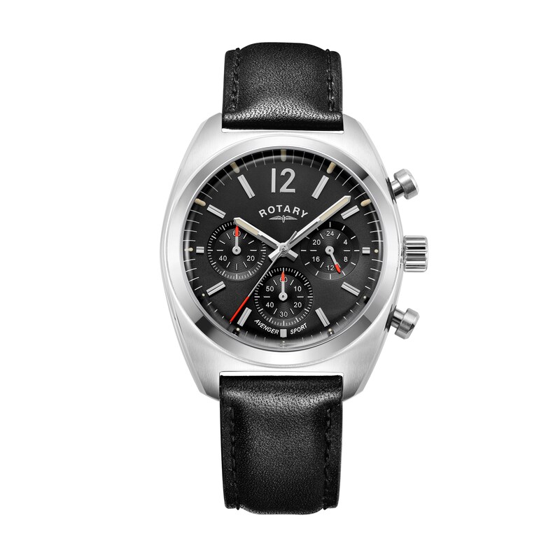  Rotary Avenger Sport Chronograph Black Leather Strap Watch