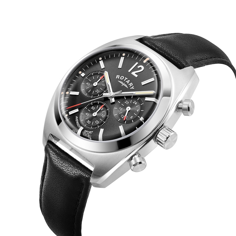  Rotary Avenger Sport Chronograph Black Leather Strap Watch