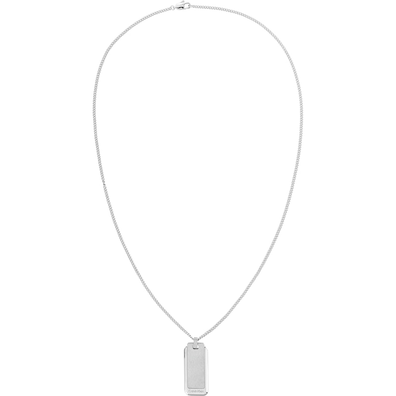 Men's Calvin Klein Stainless Steel Brushed Dog Tag Necklace | H.Samuel