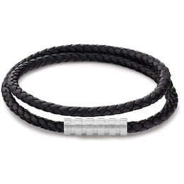 Calvin Klein Black Leather And Steel Wrap Bracelet