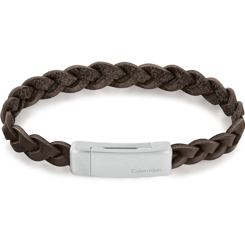 Calvin Klein Mens Leather and stainless steel Bracelet.