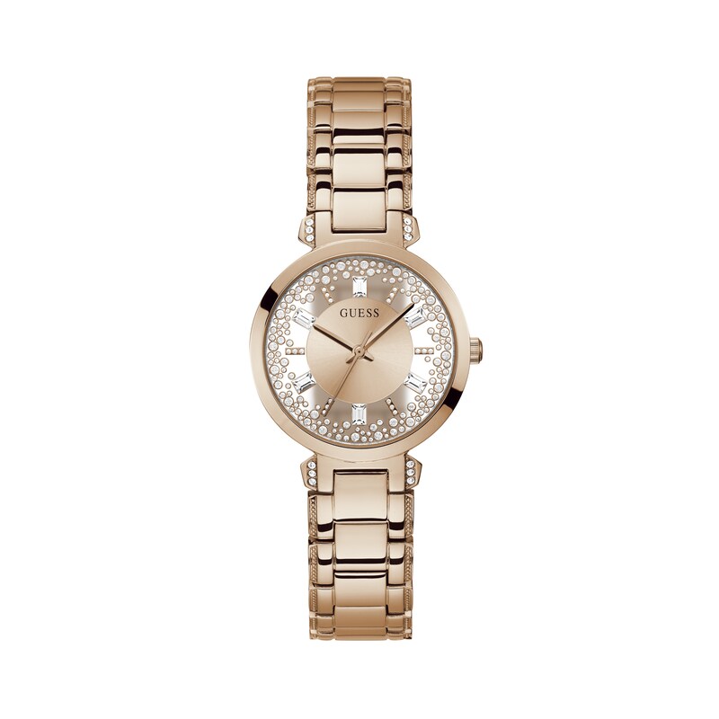 Guess Ladies' Clear Crystal Dial Rose Gold Tone Bracelet Watch