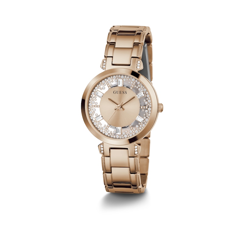 Guess Ladies' Clear Crystal Dial Rose Gold Tone Bracelet Watch