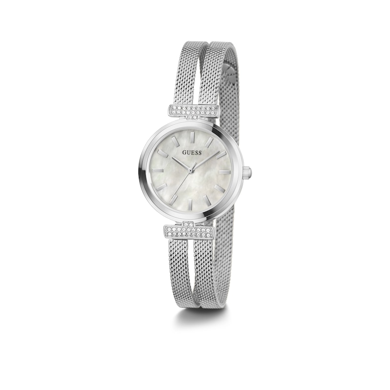 Guess Ladies' Mother of Pearl Dial Silver Tone Mesh Strap Watch