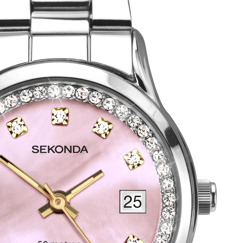 Sekonda Catherine Ladies' Crystal Pink Mother of Pearl Silver Watch