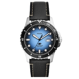 Fossil Blue Men's Black Leather Strap Watch