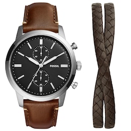 Fossil Townsman Leather Strap Watch & Bracelet Gift Set
