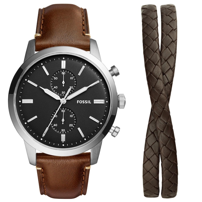 Main Image 1 of Fossil Townsman Leather Strap Watch & Bracelet Gift Set
