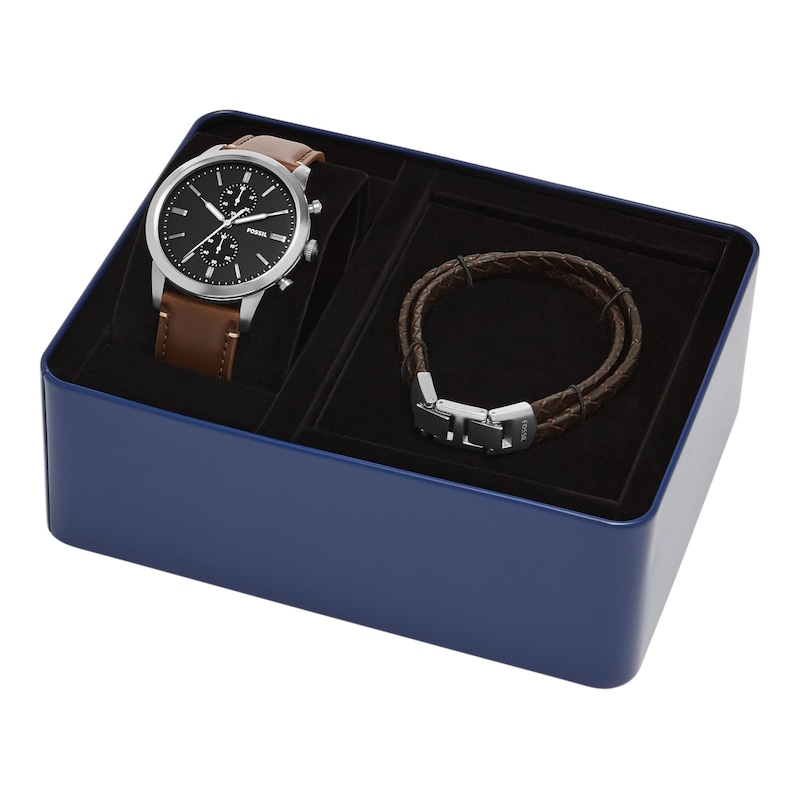 Fossil Townsman Leather Strap Watch & Bracelet Gift Set