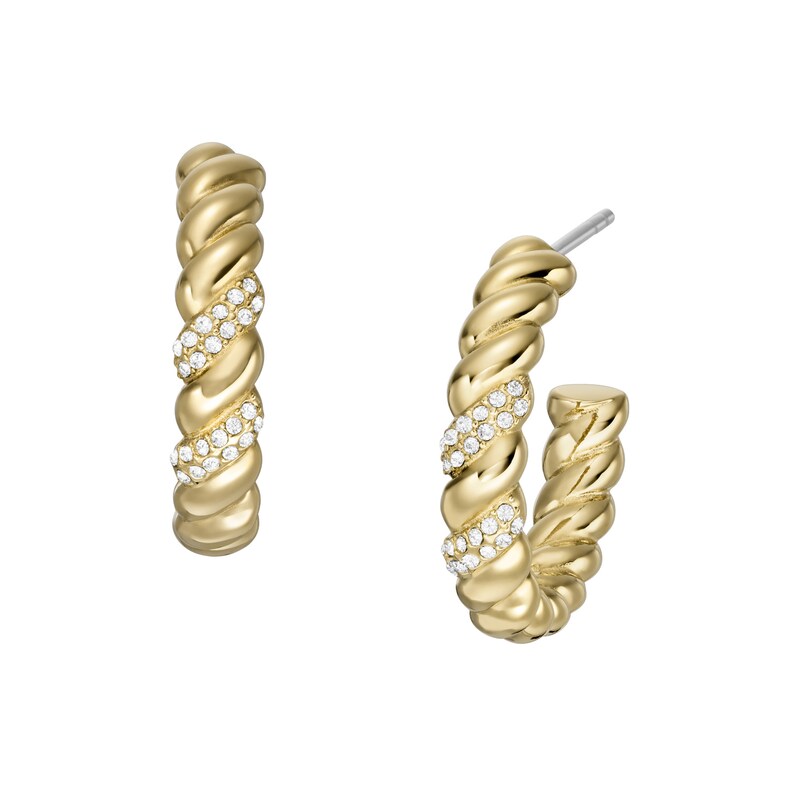 Main Image 2 of Fossil Vintage Gold Tone Steel Twist Hoop Earrings