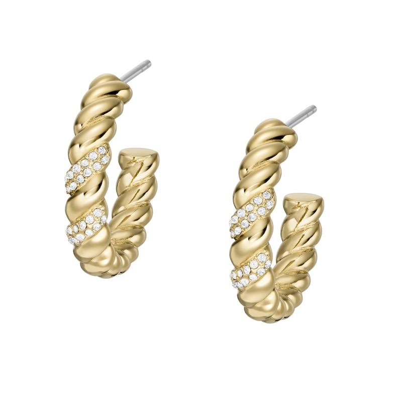 Fossil Vintage Gold Tone Steel Twist Hoop Earrings