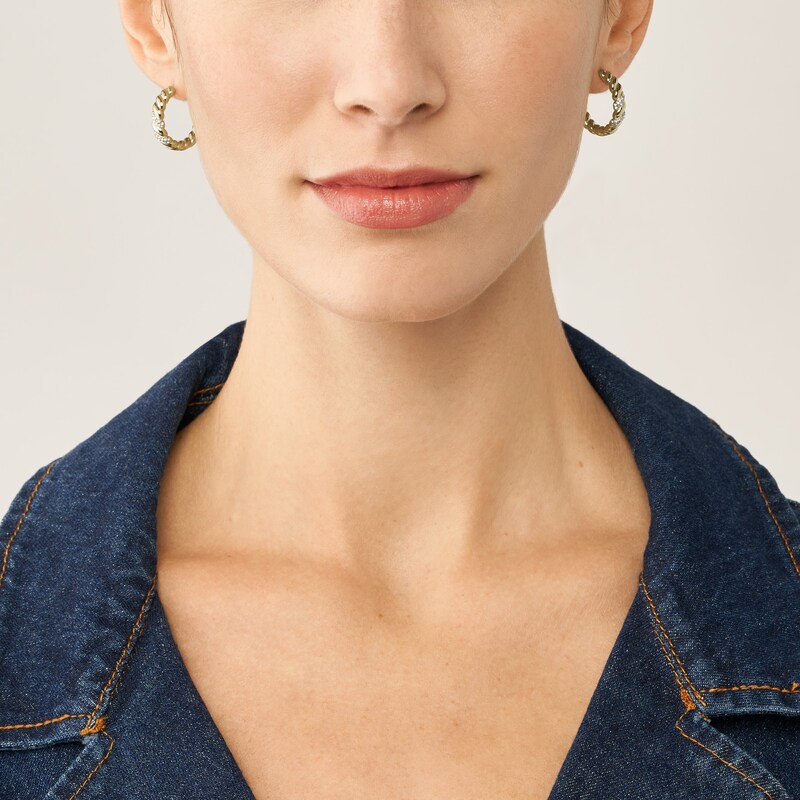 Main Image 4 of Fossil Vintage Gold Tone Steel Twist Hoop Earrings