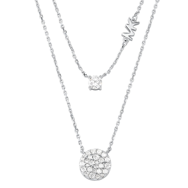 Main Image 1 of Michael Kors Sterling Silver Layered Pavé Disk Necklace
