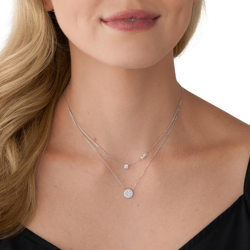 Main Image 3 of Michael Kors Sterling Silver Layered Pavé Disk Necklace