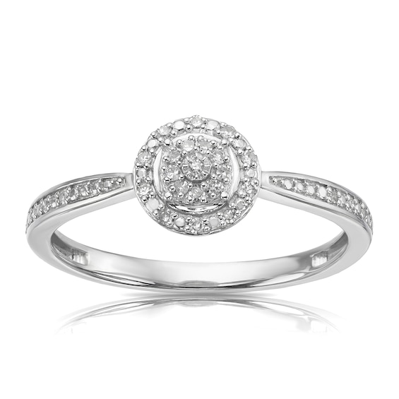 Engagement Ring Sterling Silver Total Round Cluster 0.08ct Diamond Ring