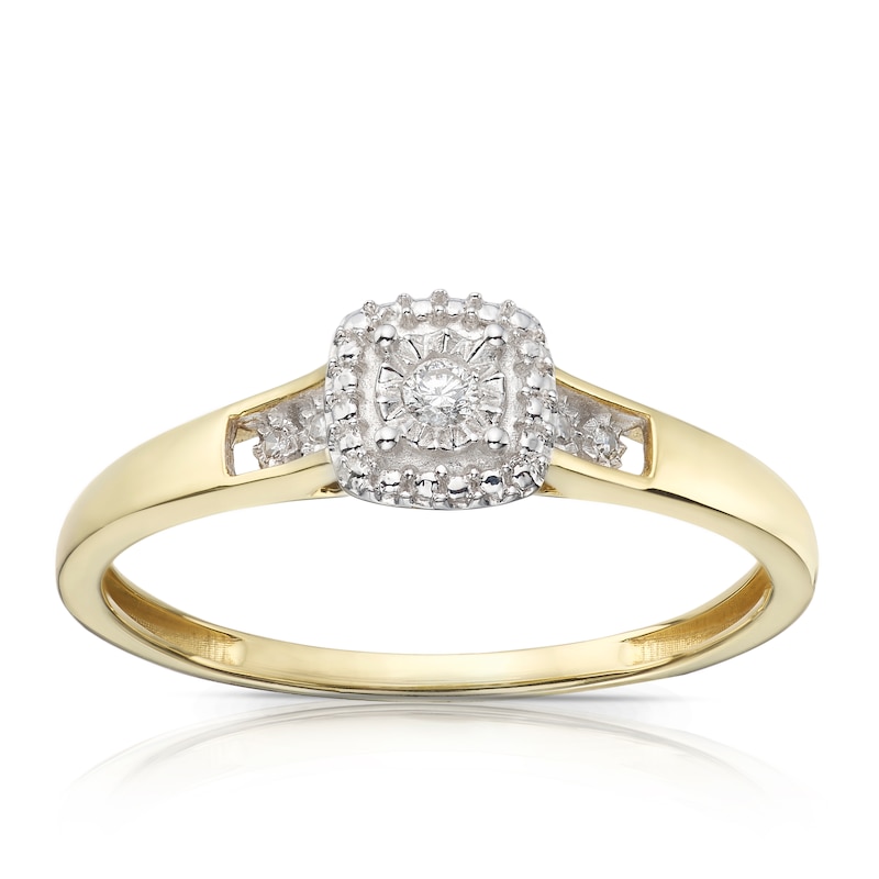 Main Image 1 of 9ct Yellow Gold Diamond Halo Cushion Ring