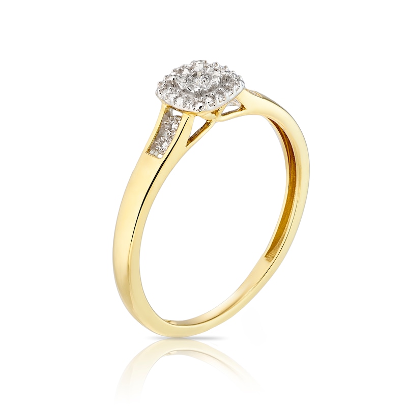 Main Image 2 of 9ct Yellow Gold Diamond Halo Cushion Ring