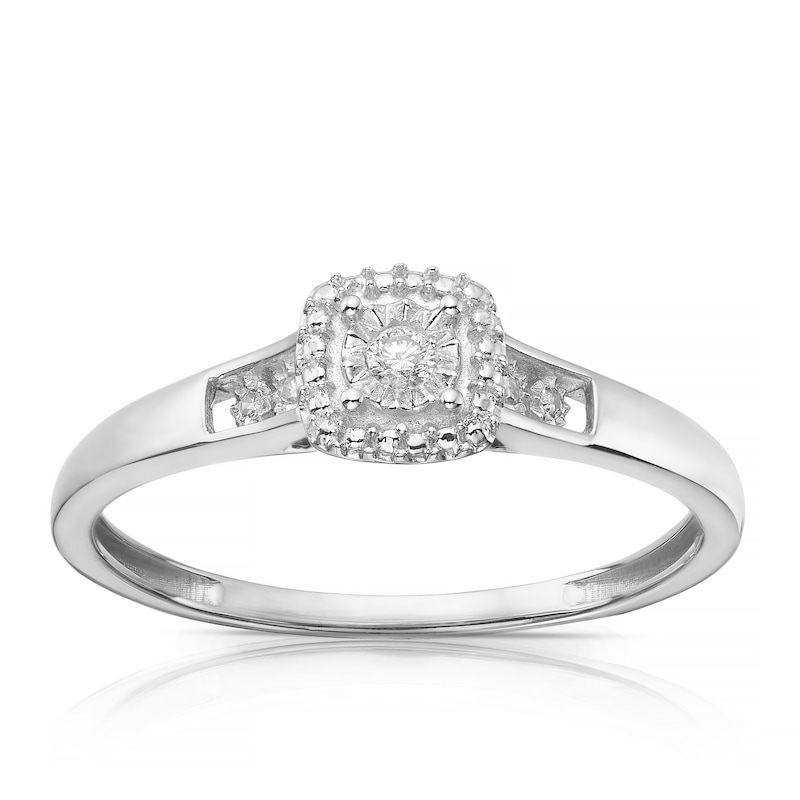 Main Image 1 of 9ct White Gold 0.04ct Total Diamond Cushion Ring