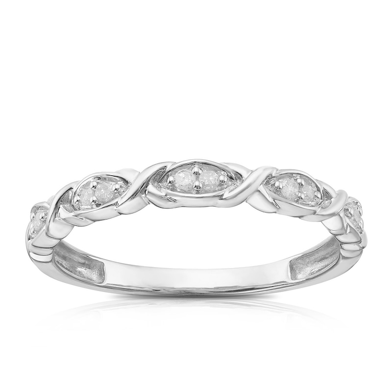 9ct White Gold 0.05ct Diamond Twist Detail Eternity Ring