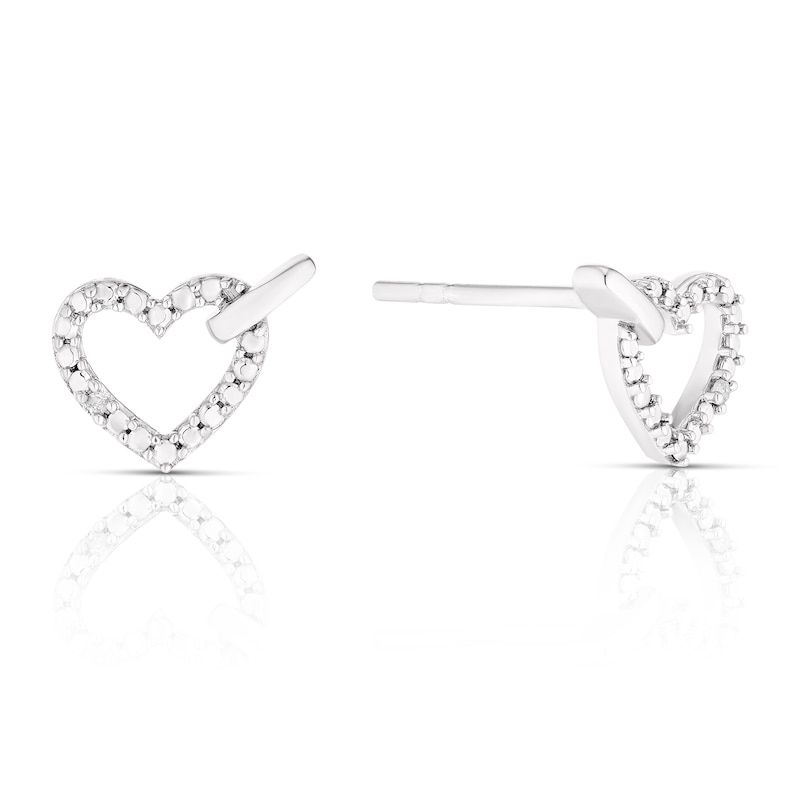 Main Image 1 of Sterling Silver Diamond Heart Stud Earrings
