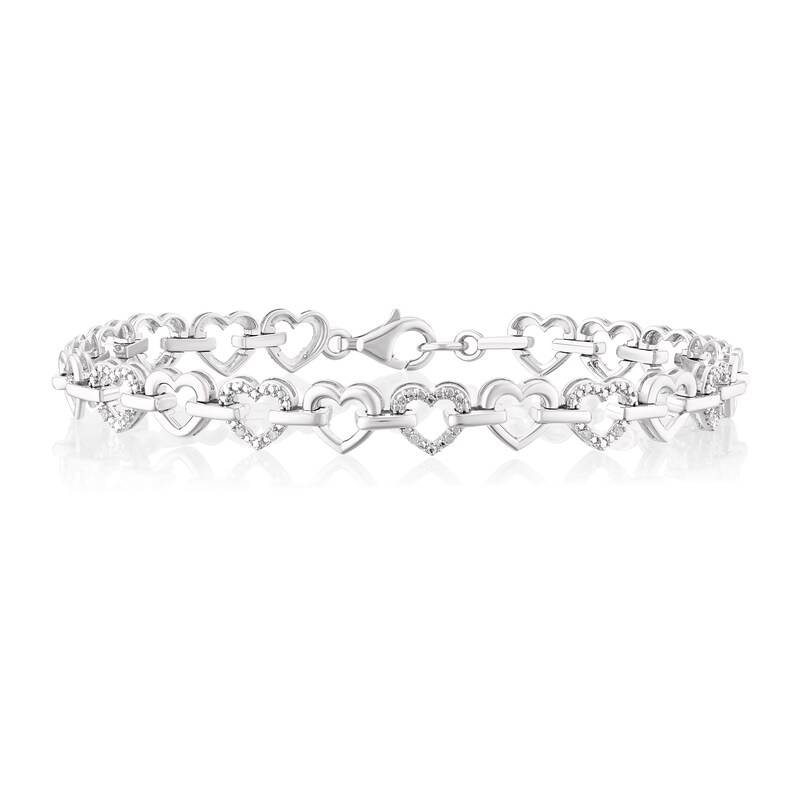 Sterling Silver 0.10ct Total Diamond Heart Link Bracelet