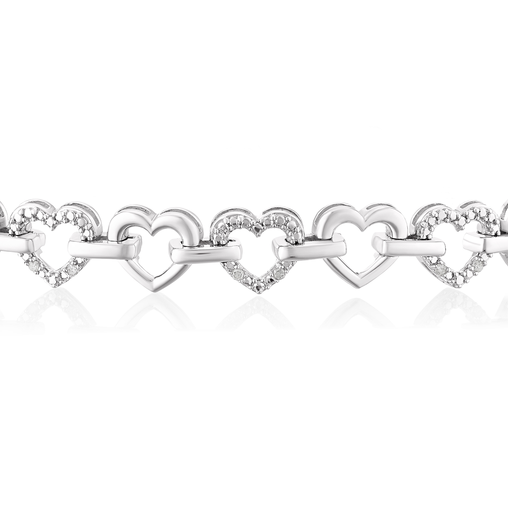 Sterling Silver 0.10ct Total Diamond Heart Link Bracelet