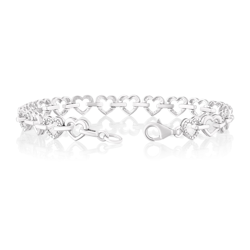Sterling Silver 0.10ct Total Diamond Heart Link Bracelet