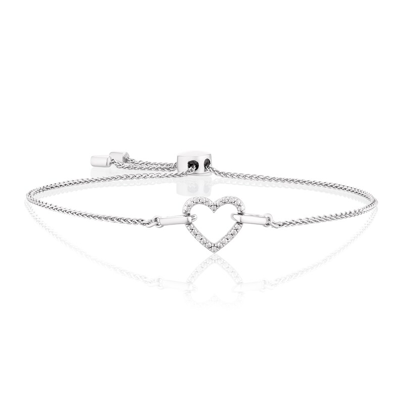 Sterling Silver Diamond Heart Slider Bracelet