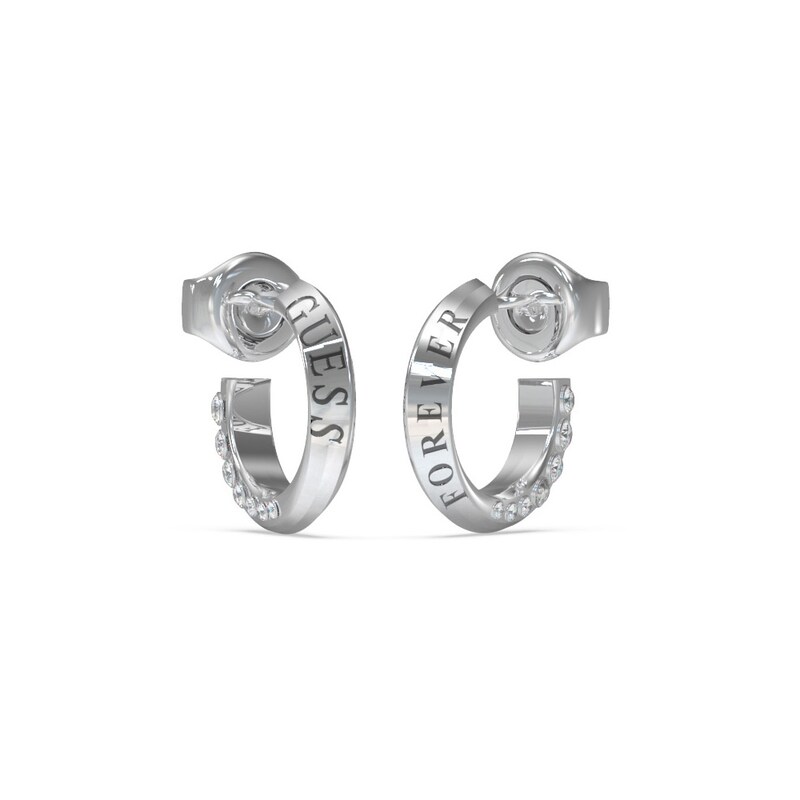 GUESS Mini Forever Links Rhodium Plated Crystal Stud Hoops Earrings