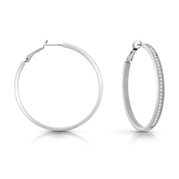 GUESS Color My Day Rhodium Plated Crystal Hoop Earrings