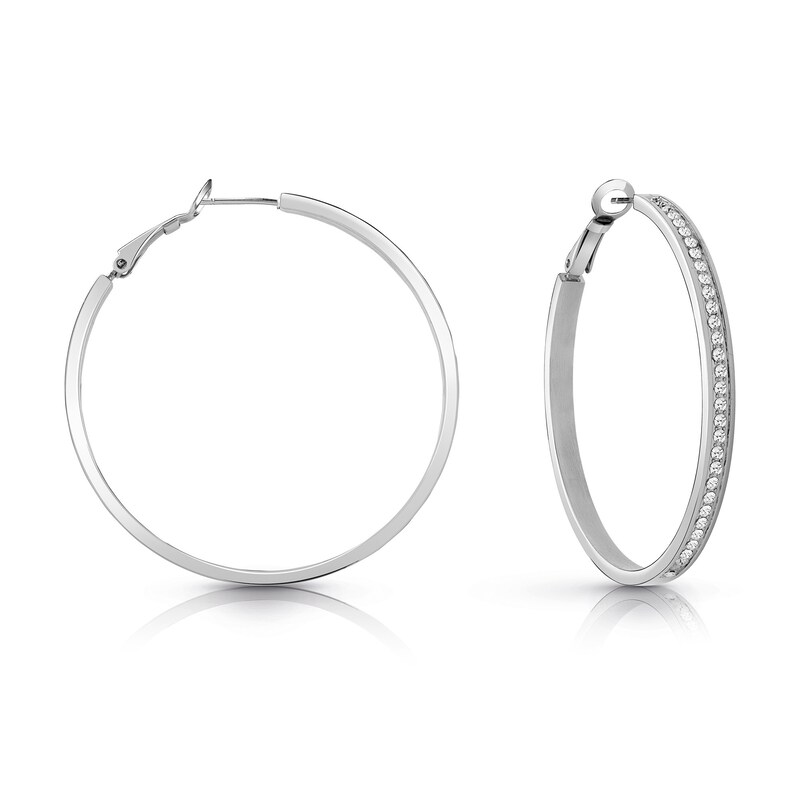 GUESS Color My Day Rhodium Plated Crystal Hoop Earrings