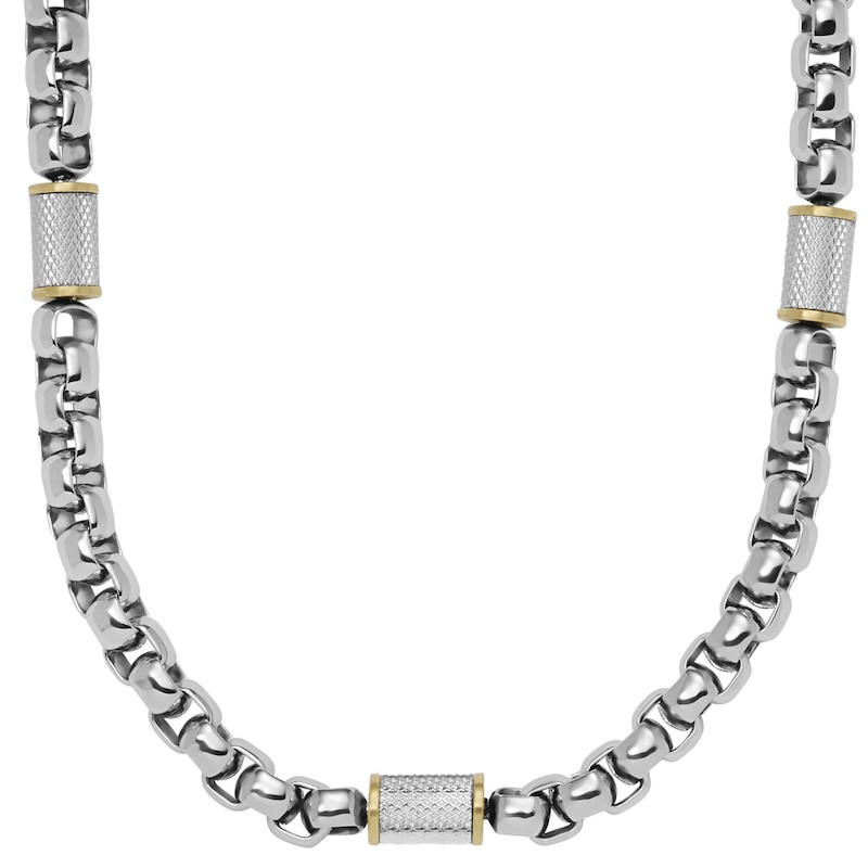 Fossil All Stacked Up Men's Two Tone Steel Chain Necklace