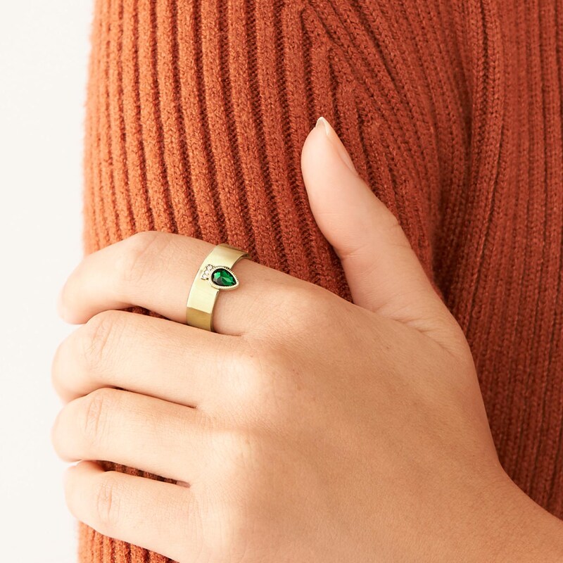 Main Image 7 of Fossil Sadie Festive Shine Gold Tone Green Crystal Band Ring