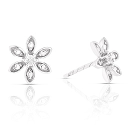 Sterling Silver Diamond Flower Stud Earrings