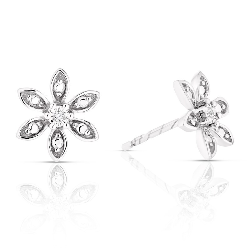 Main Image 1 of Sterling Silver Diamond Flower Stud Earrings