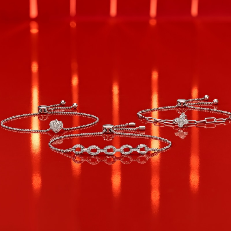 Main Image 4 of Sterling Silver Diamond Chain Bolo Bracelet