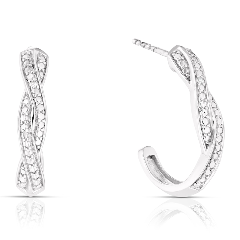 Sterling Silver Diamond Intertwined Half Hoop Earrings