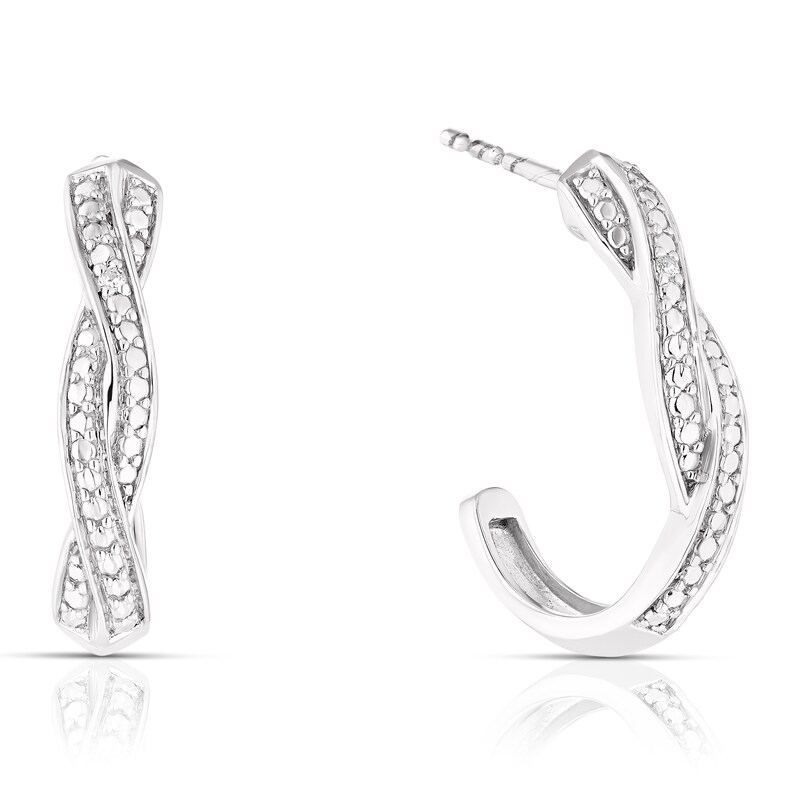 Sterling Silver Diamond Intertwined Half Hoop Earrings