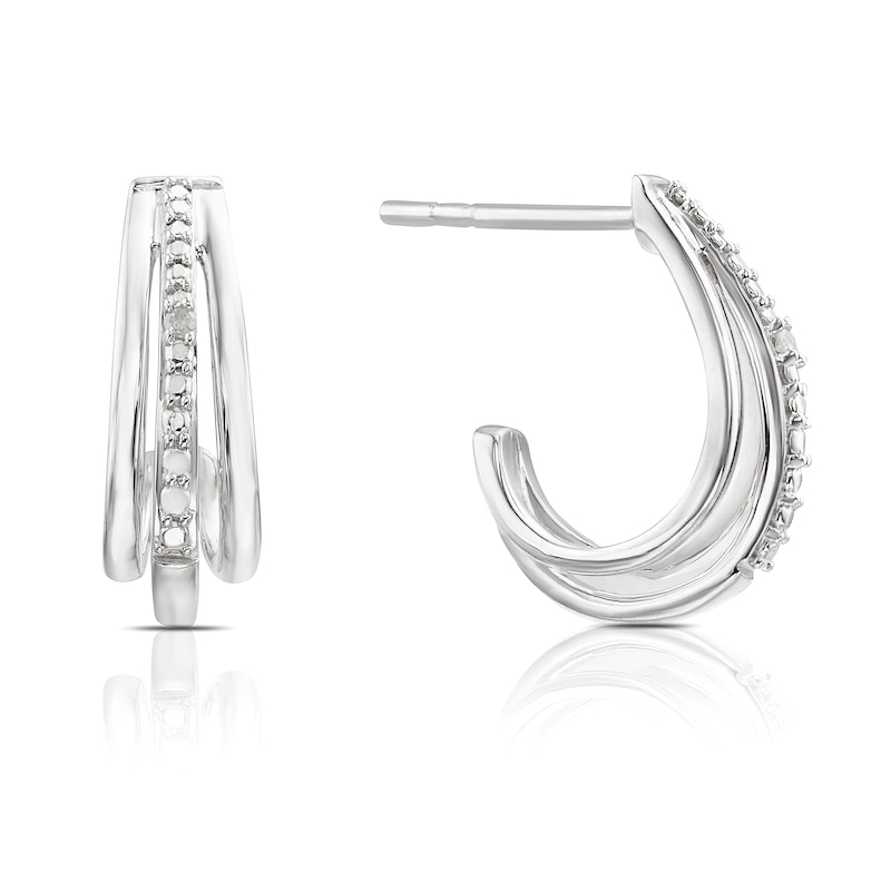 Sterling Silver Diamond 3 Layer Hoop Earrings