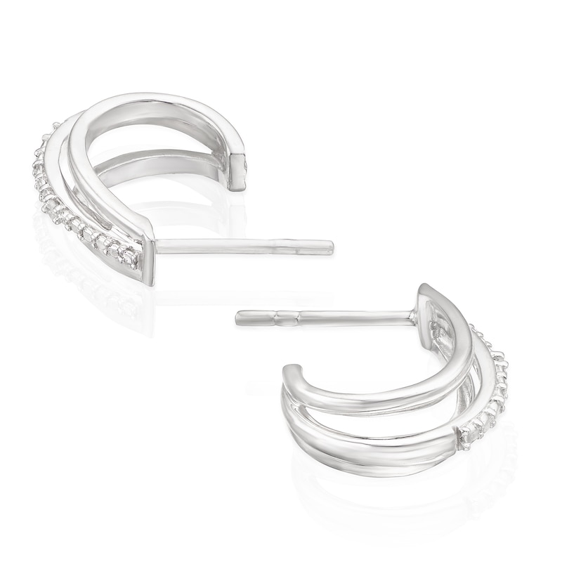 Sterling Silver Diamond 3 Layer Hoop Earrings