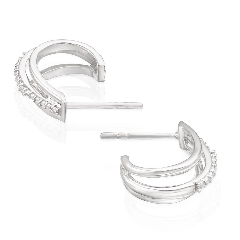 Sterling Silver Diamond 3 Layer Hoop Earrings H.Samuel