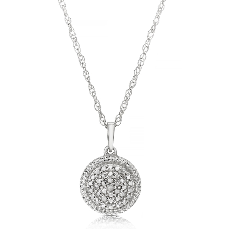 Main Image 1 of Sterling Silver Diamond Circle Pendant Necklace