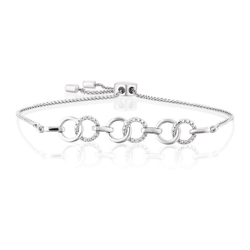 Sterling Silver Diamond Interlocking Circles Bolo Bracelet