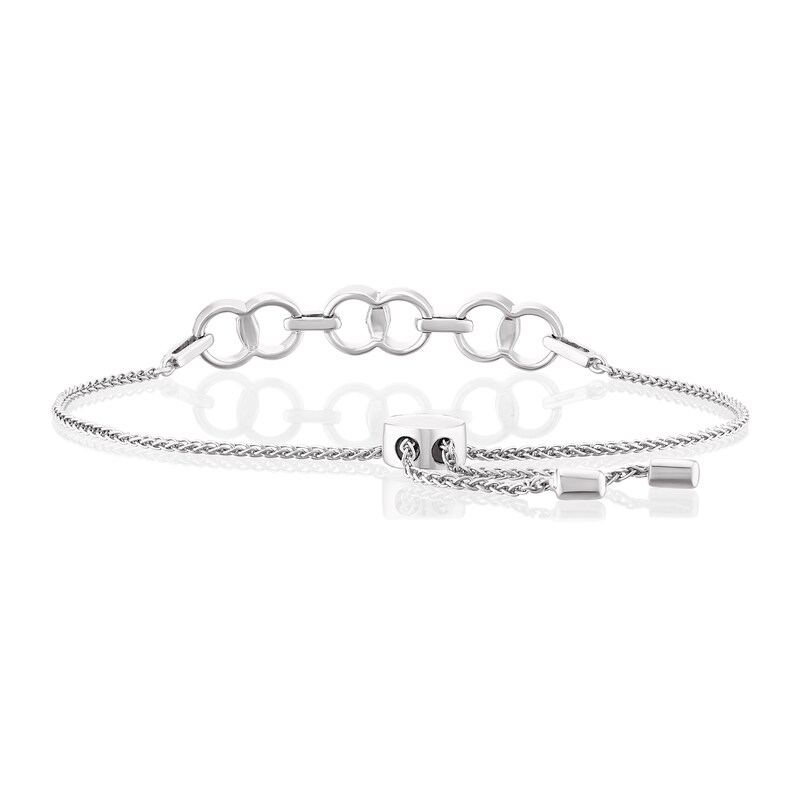 Sterling Silver Diamond Interlocking Circles Bolo Bracelet