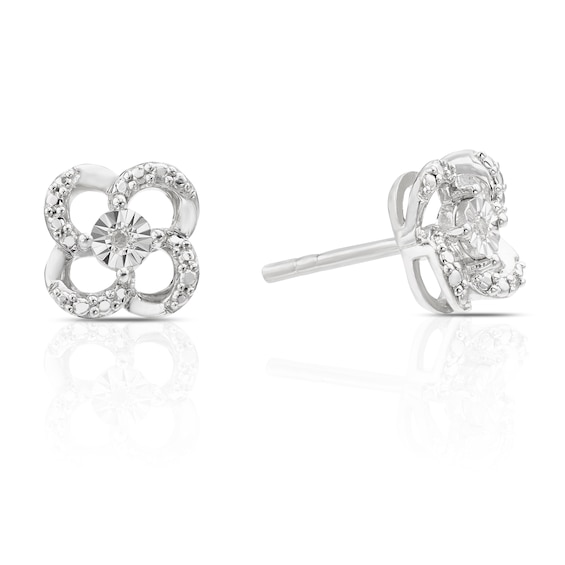 Sterling Silver Diamond Clover Stud Earrings