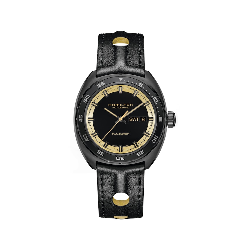 Main Image 1 of Hamilton Pan Europ Day Date Auto Leather Black Strap Watch
