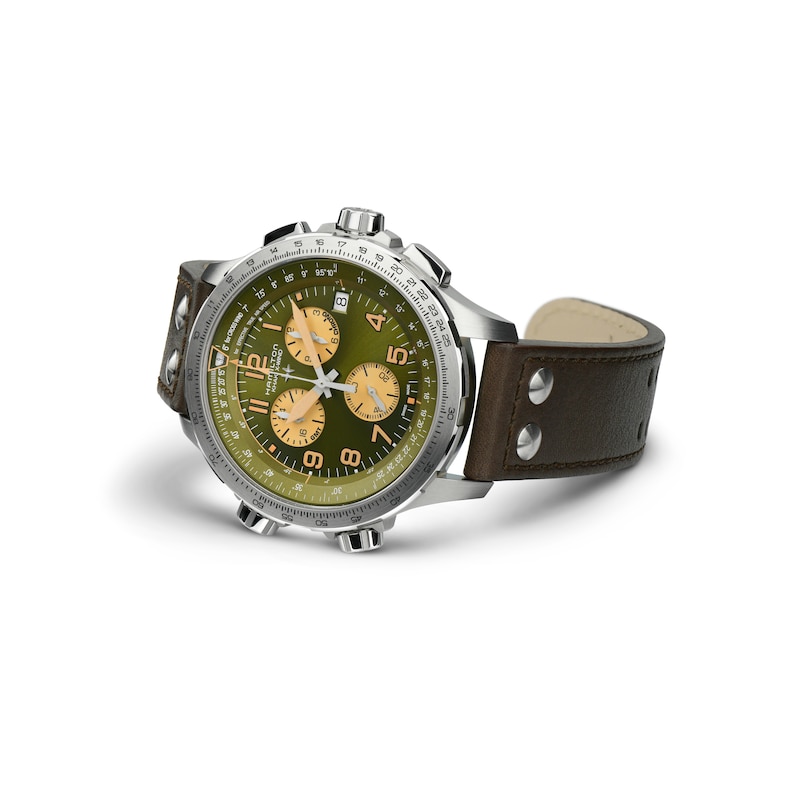 Main Image 2 of Hamilton Khaki Aviation X-Wind GMT Chrono Quartz Brown Leather Strap Watch