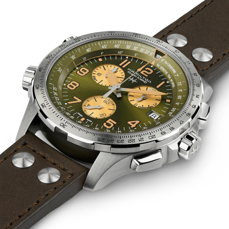 Hamilton Khaki Aviation X-Wind GMT Chrono Quartz Brown Leather Strap Watch