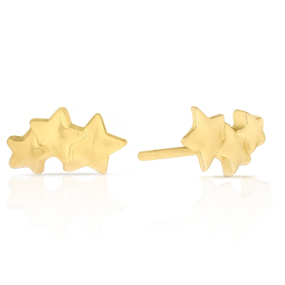 9ct Yellow Gold Triple Star Stud Earrings